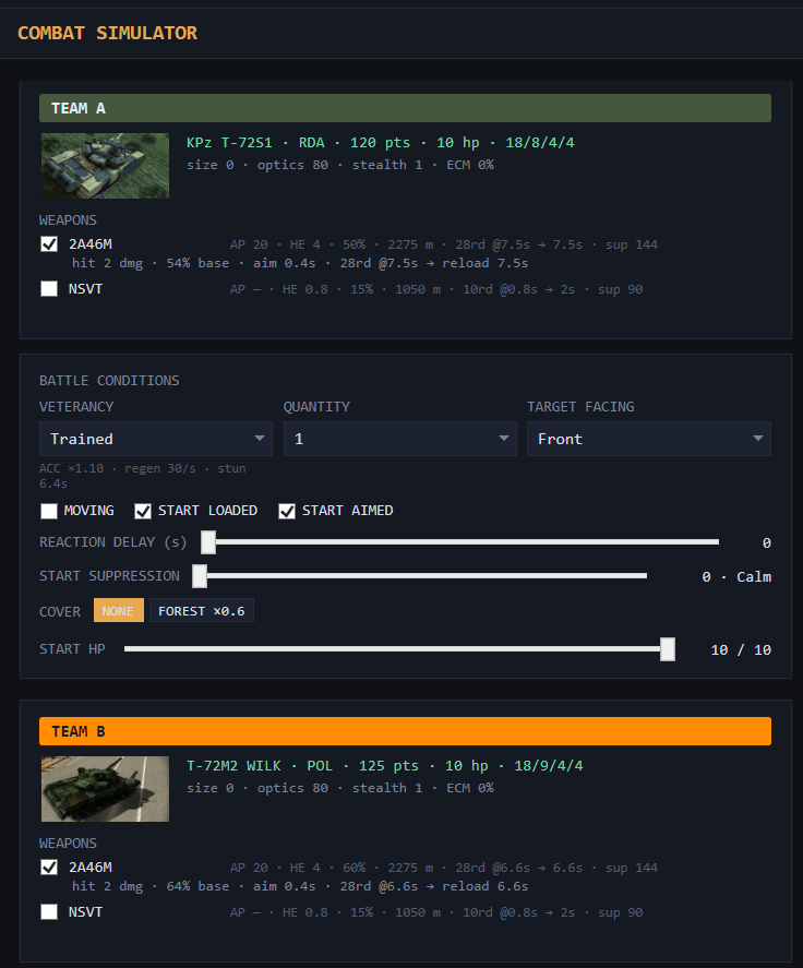 Combat simulator match set up